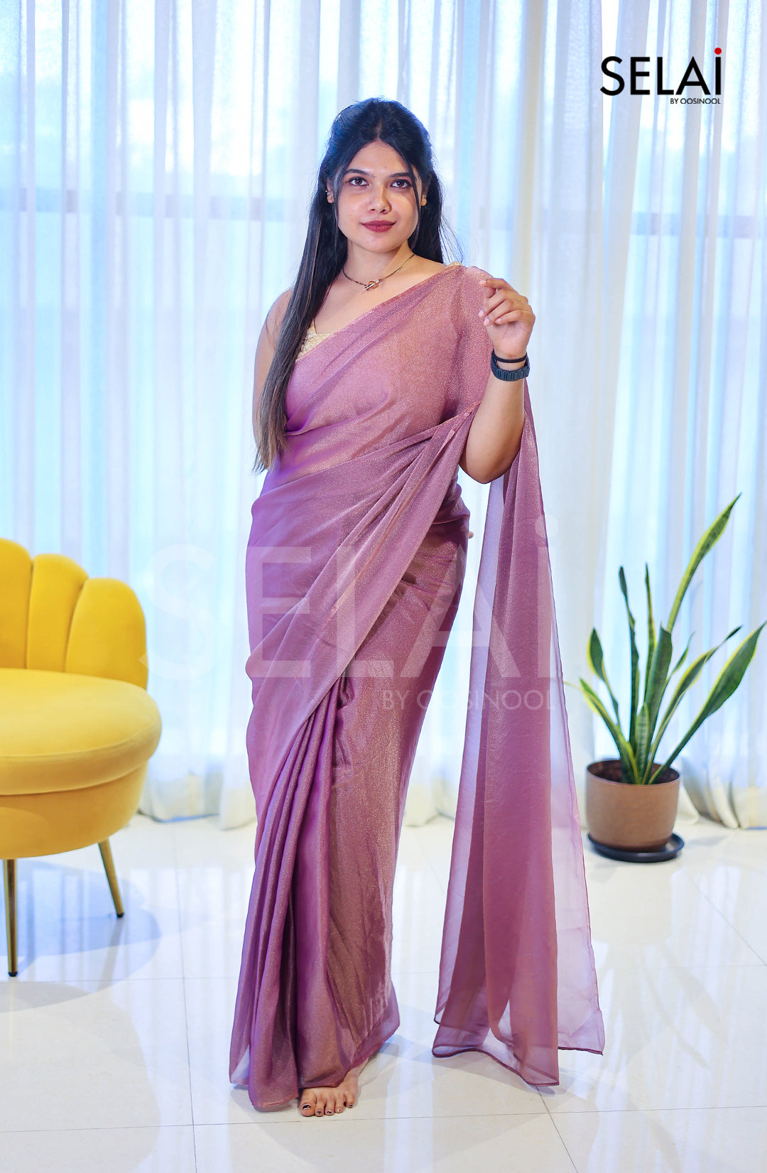 Shimmer Georgette Saree (Pink with gold sheen)