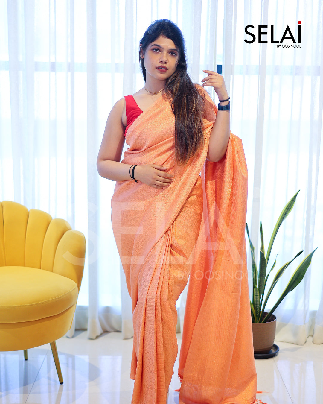 Semi Silk Saree (Orange)
