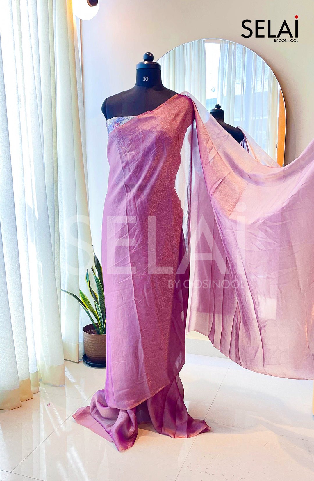 Shimmer Georgette Saree (Pink with gold sheen)