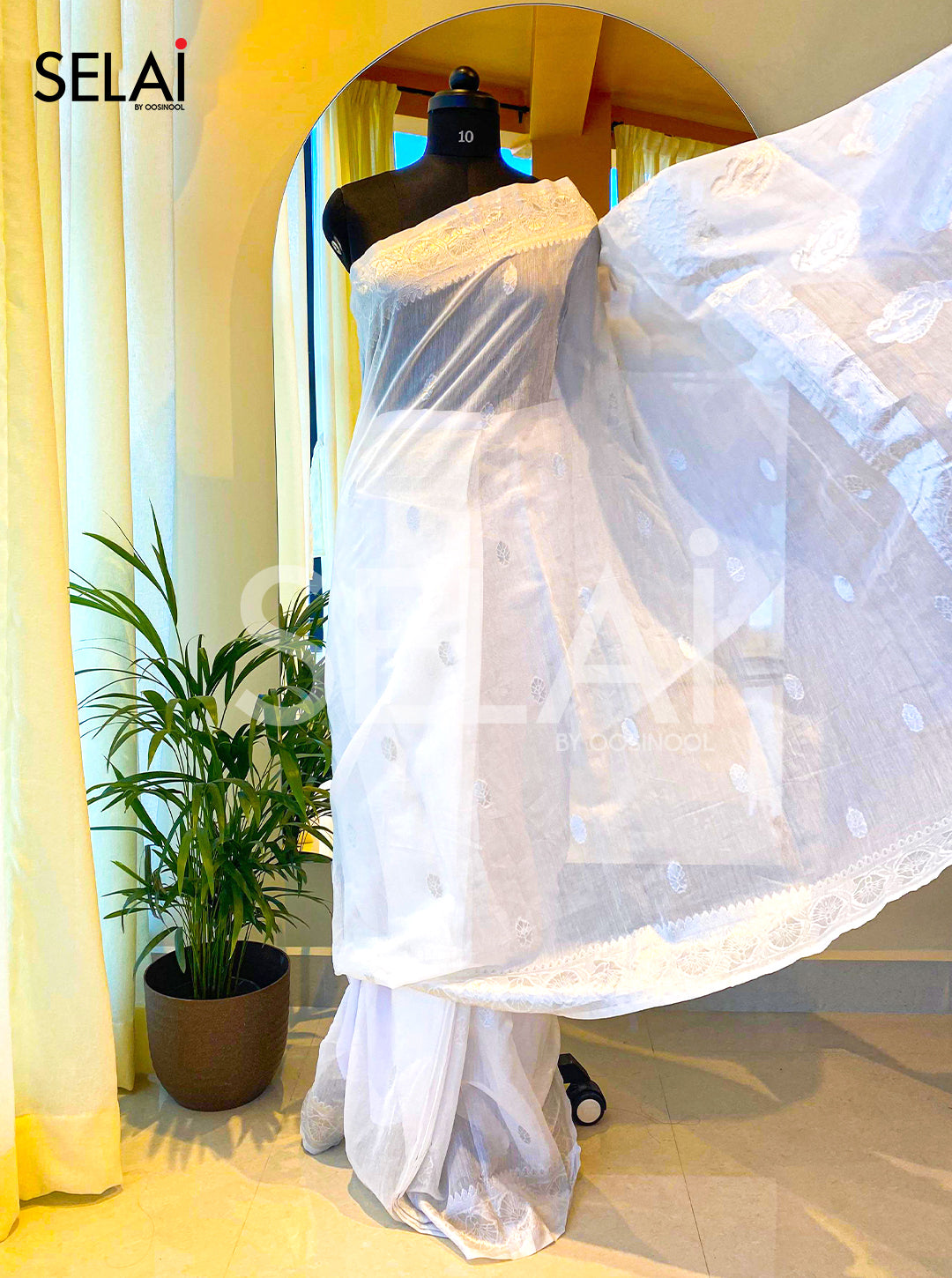 White Cotton with Silver Zari Buttas Saree
