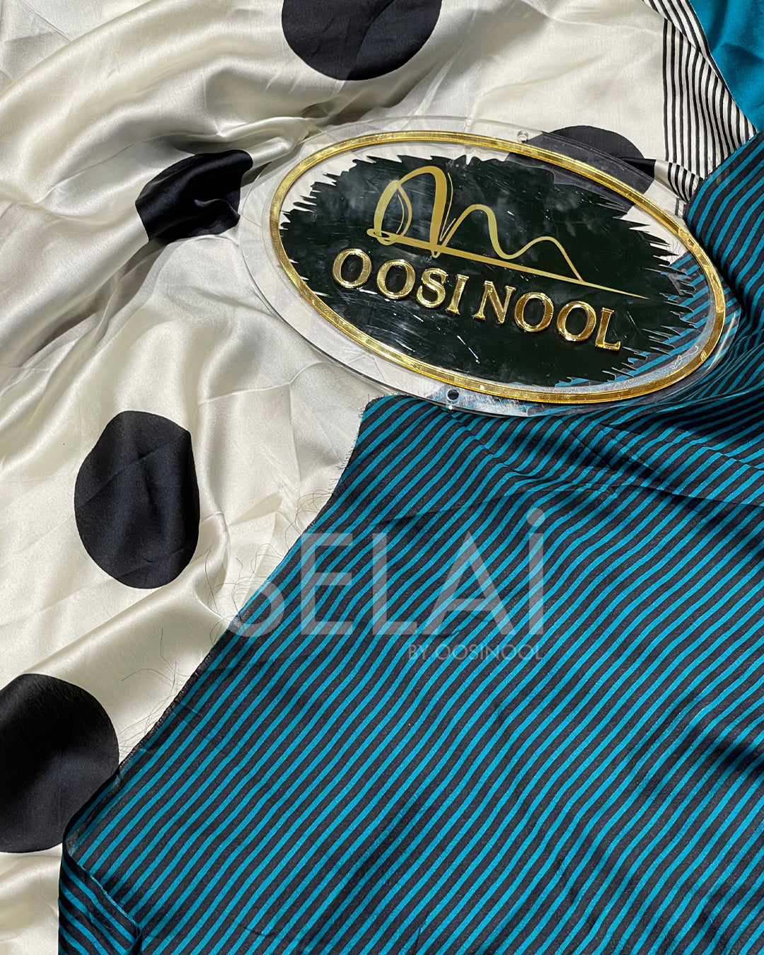 Satin Polka Dot saree (Blue)