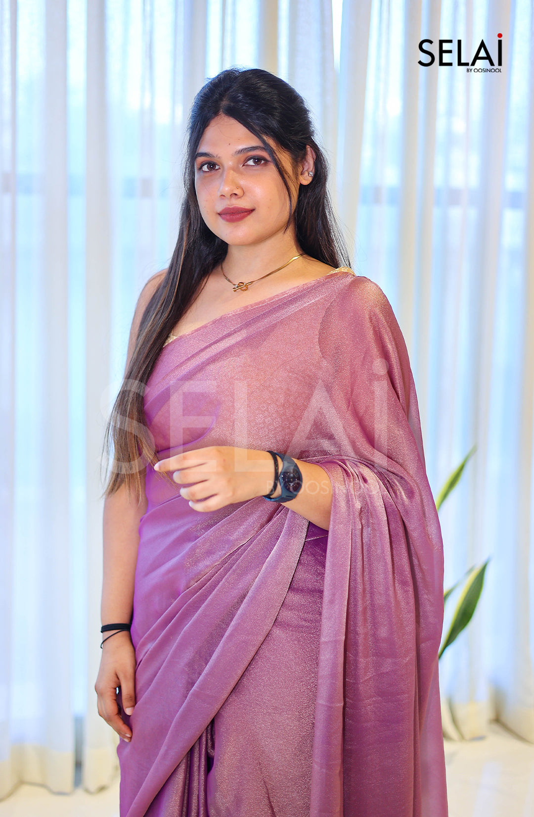 Shimmer Georgette Saree (Pink with gold sheen)