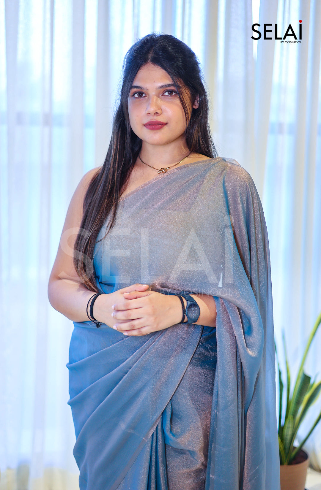 Shimmer Georgette Saree (Blue with gold sheen)