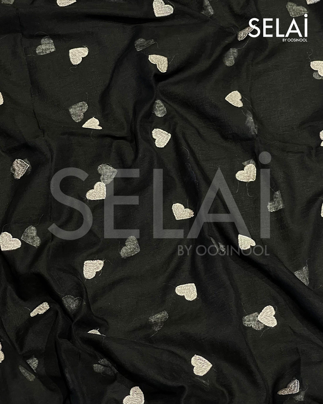 Heart Mulmul Cotton Saree (Black)