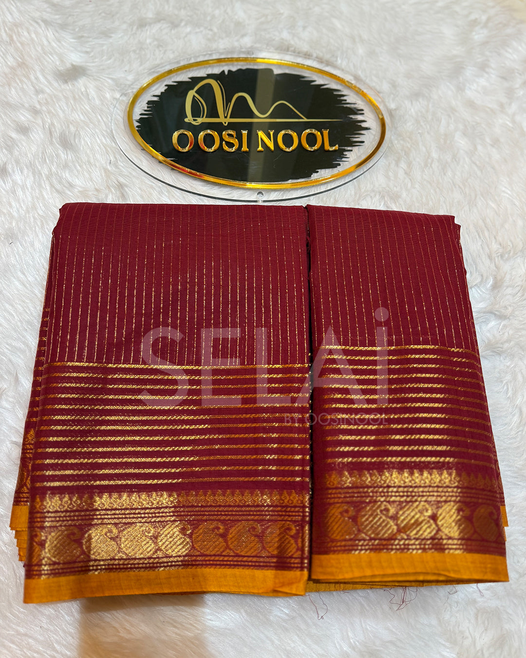 Vaira Oosi Cotton Saree (Red & Gold)