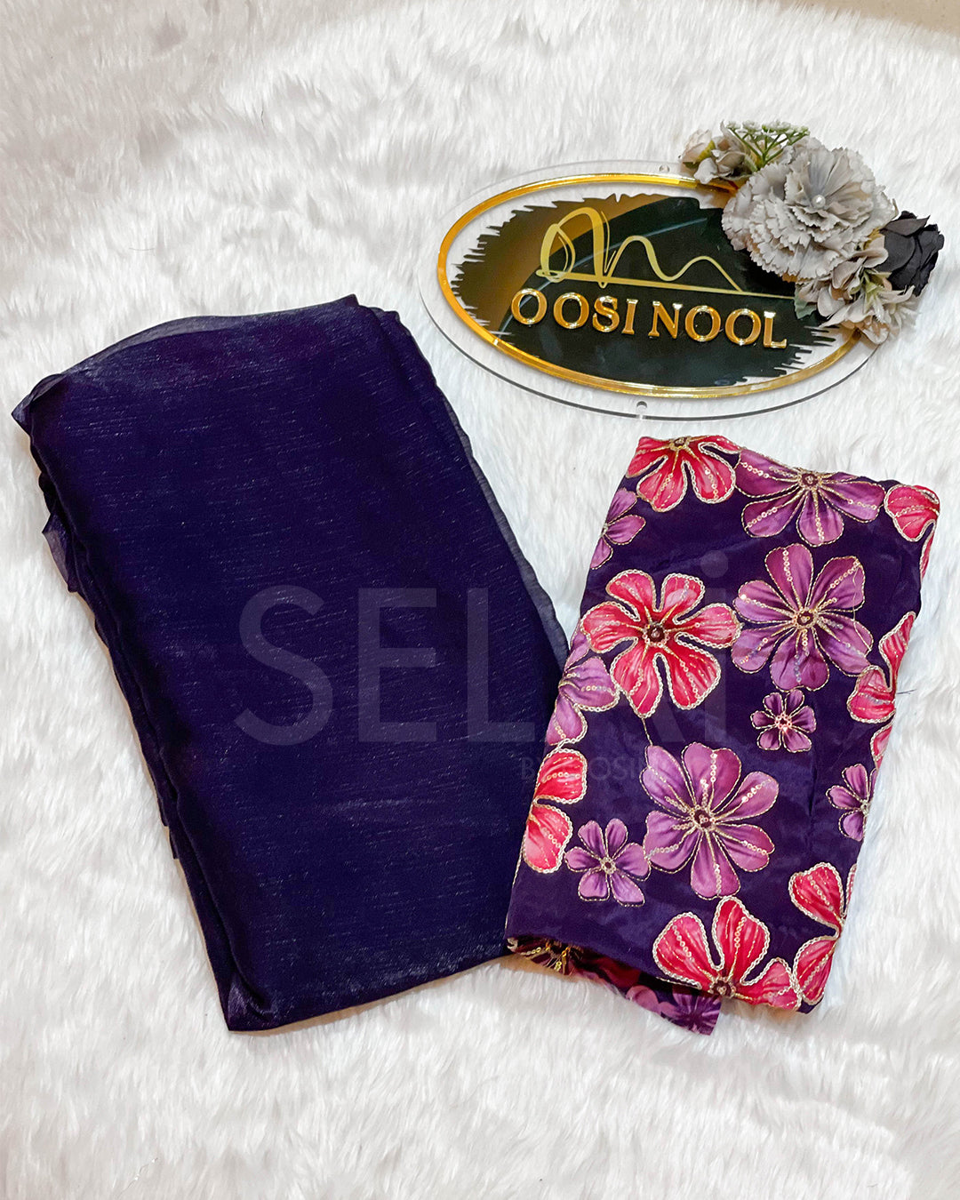 Shimmer Georgette with Floral print blouse (Purple)