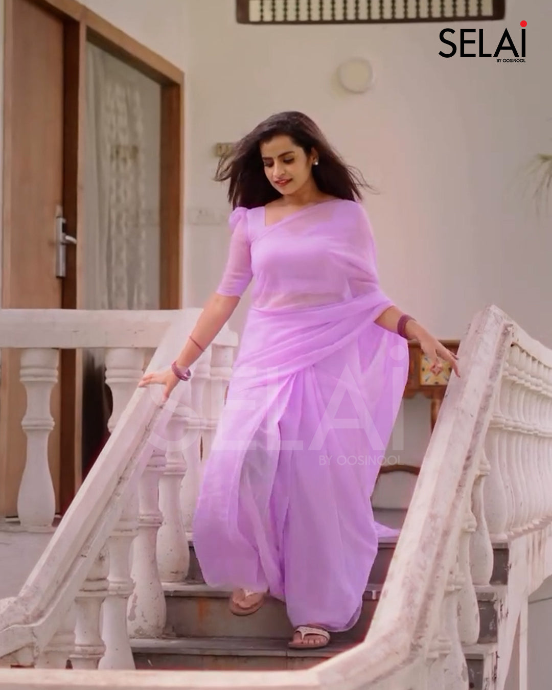Plain Georgette Saree (Lavender)