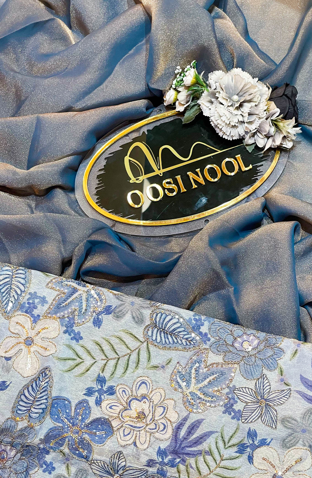 Shimmer Georgette Saree (Blue with gold sheen)