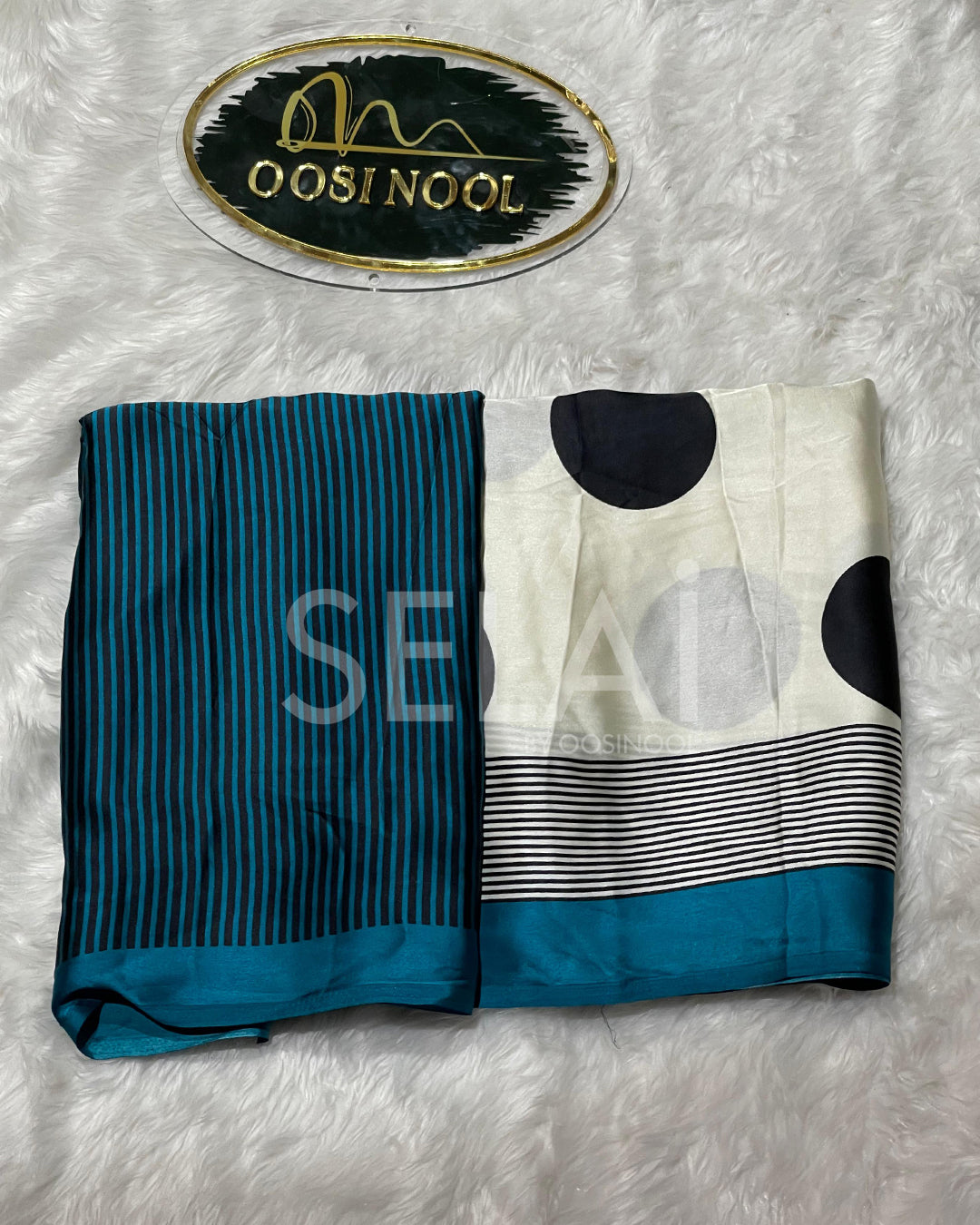 Satin Polka Dot saree (Blue)