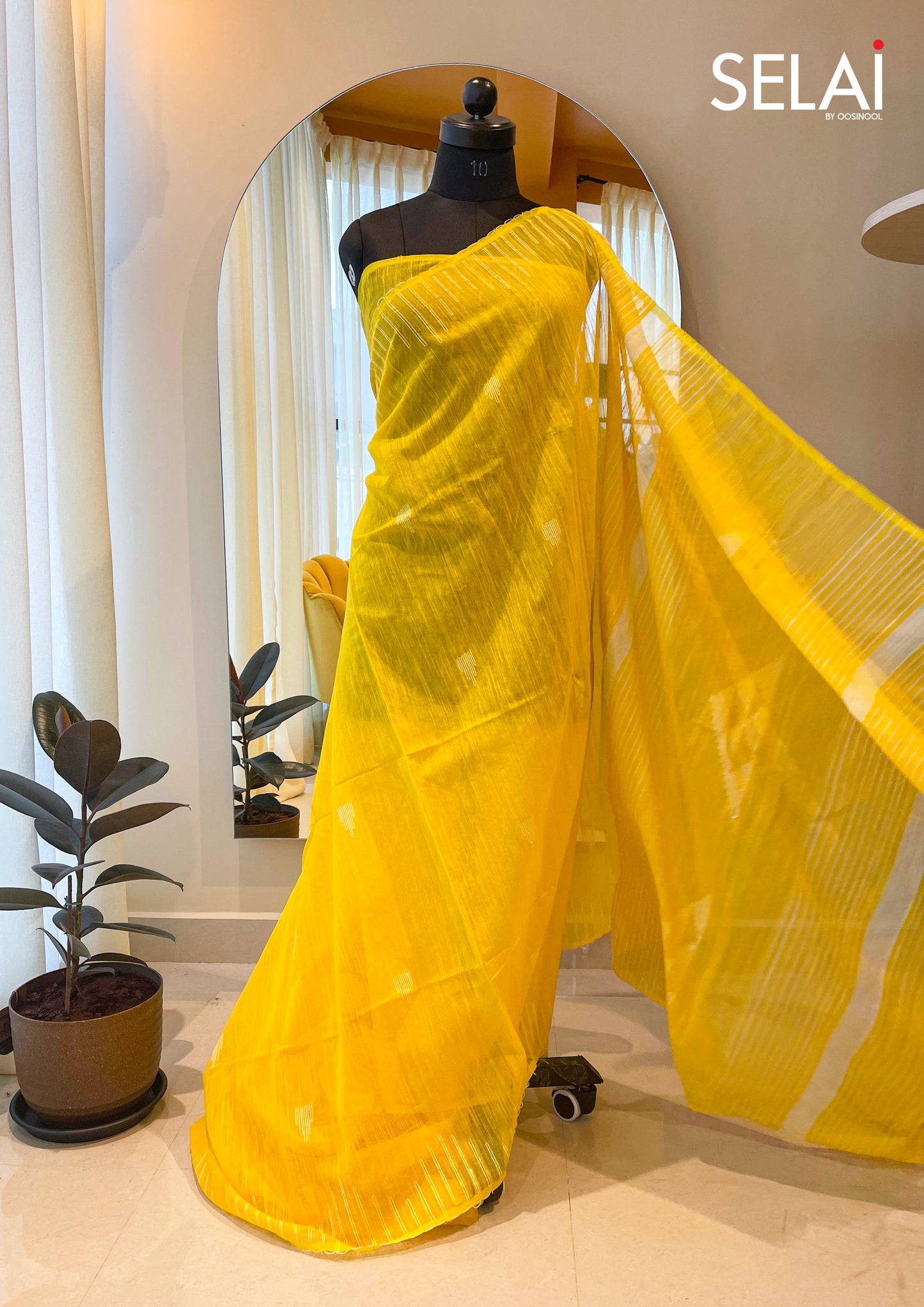 Gopuram Cotton Saree (Yellow)