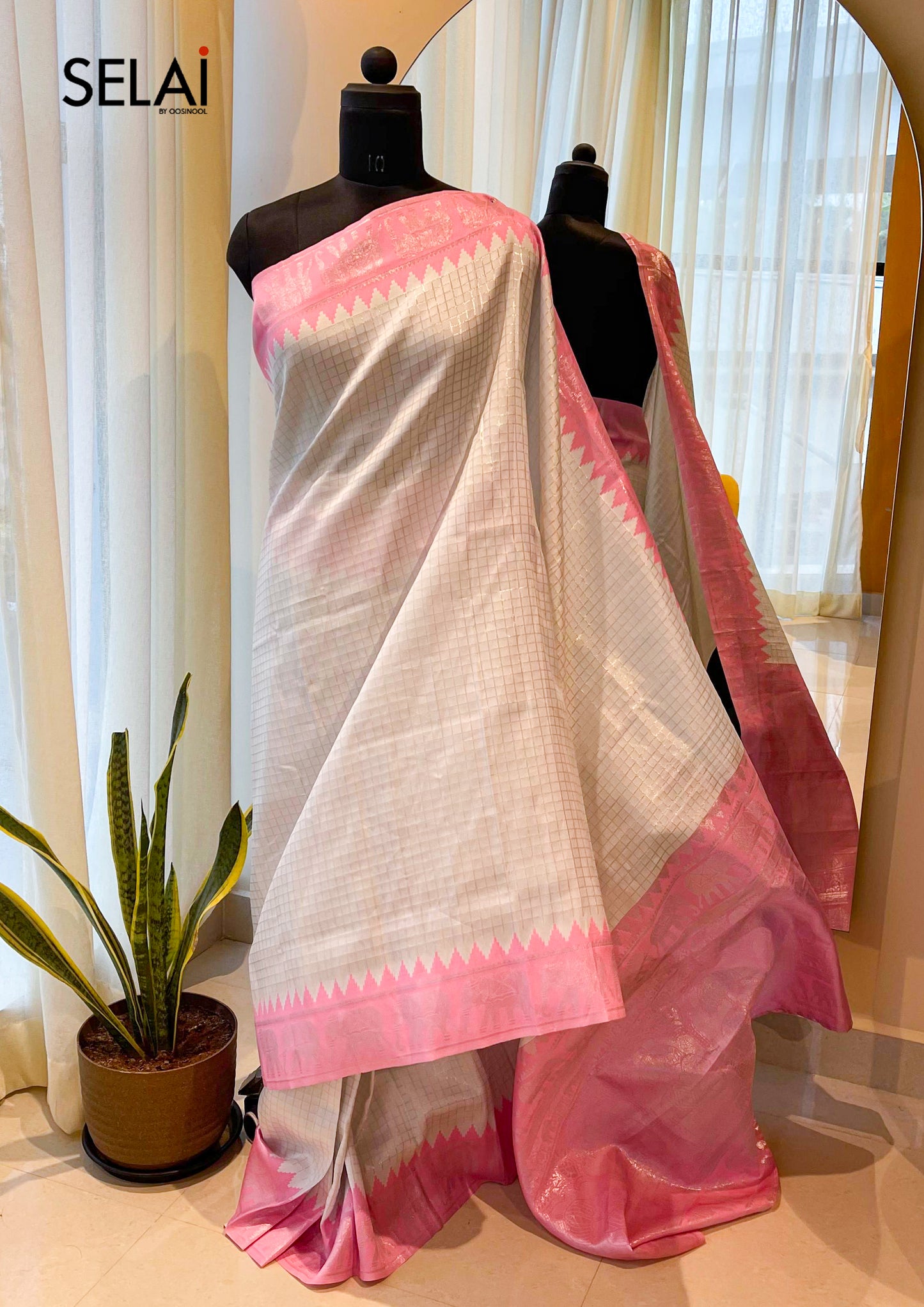 Elephant zari saree (Baby Pink)