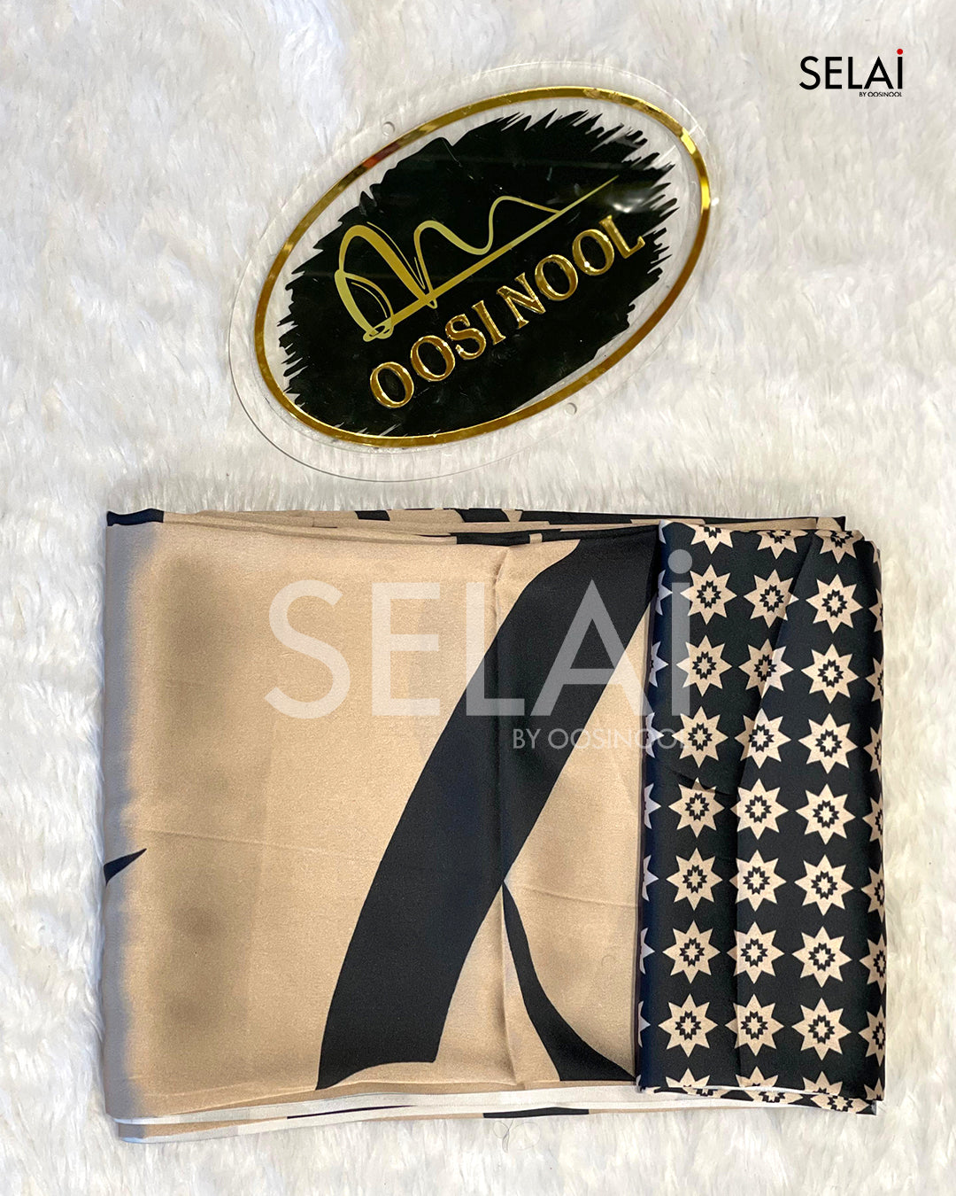 Printed Satin Saree (Champagne)
