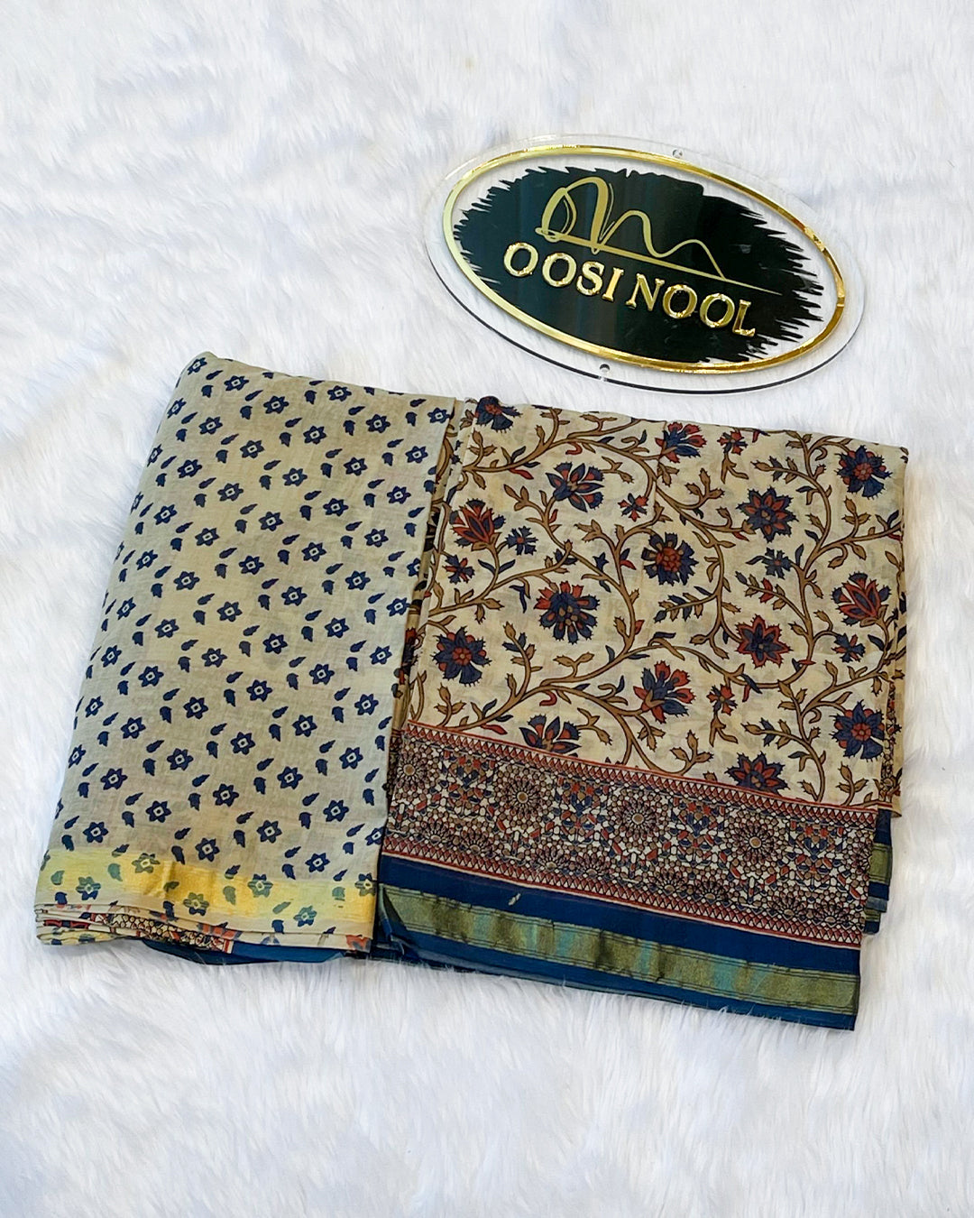 Ajrakh Print Cotton Saree (Beige)