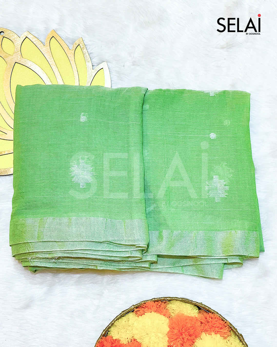 Diamond Mulmul Cotton Saree (Green)