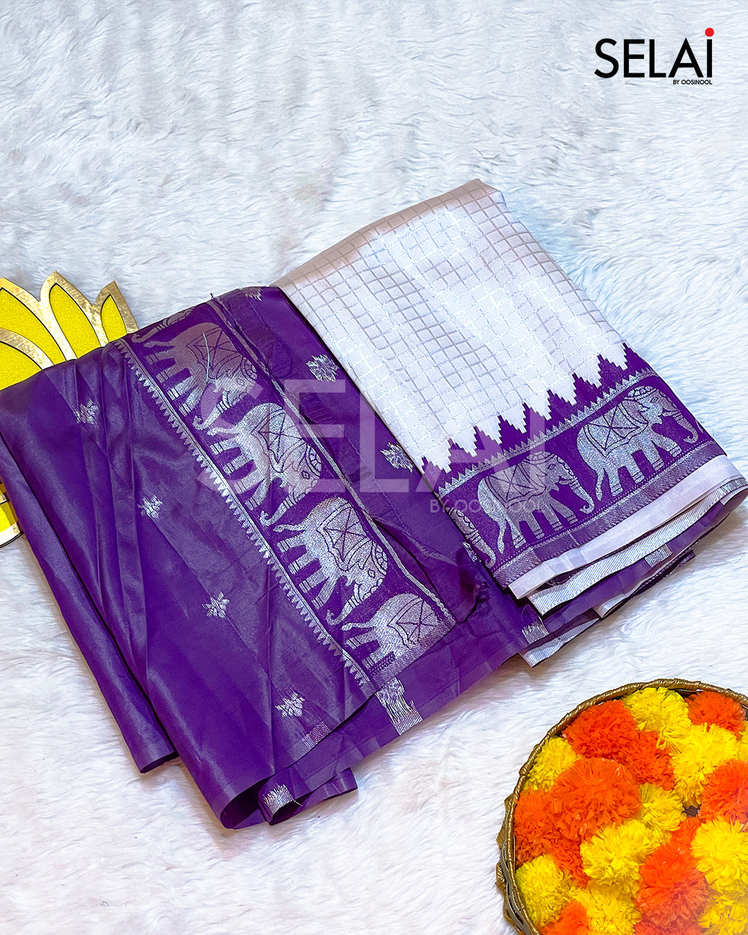 Elephant zari saree (Purple)