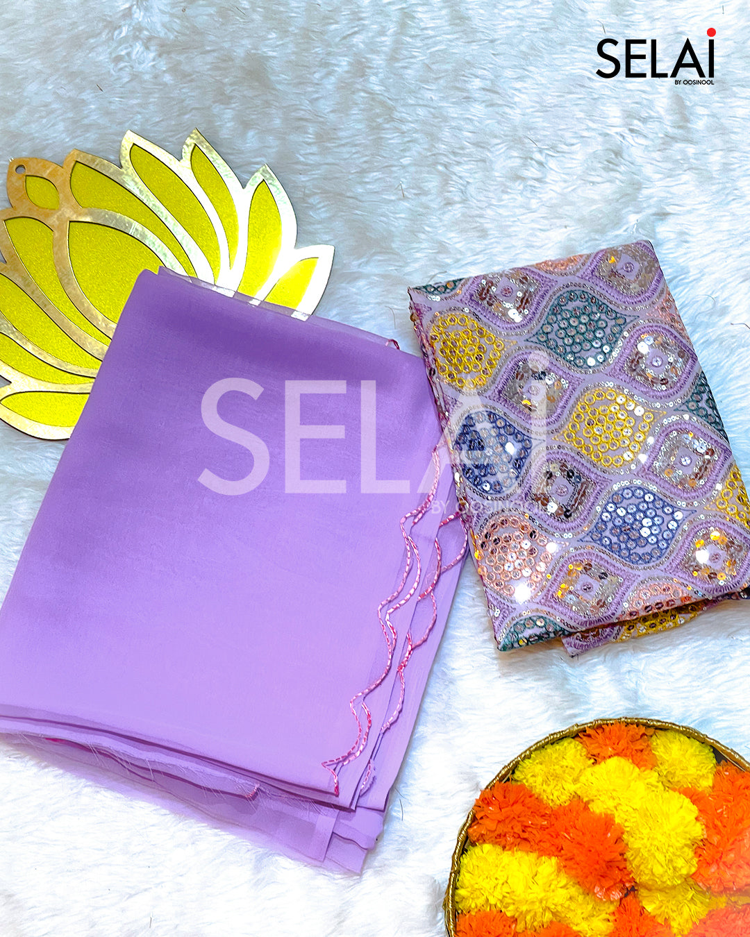 Georgette Scallop Saree (Lavender)
