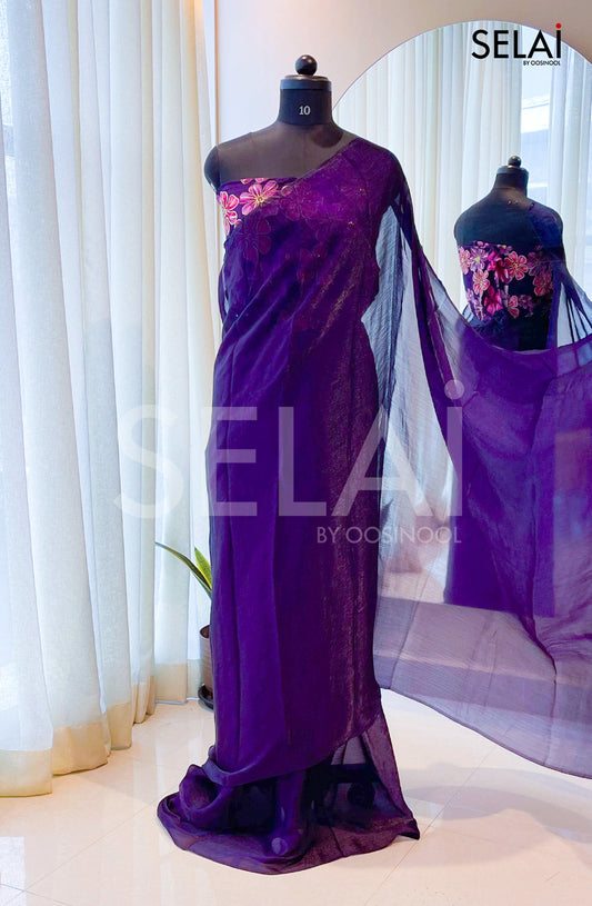 Shimmer Georgette with Floral print blouse (Purple)