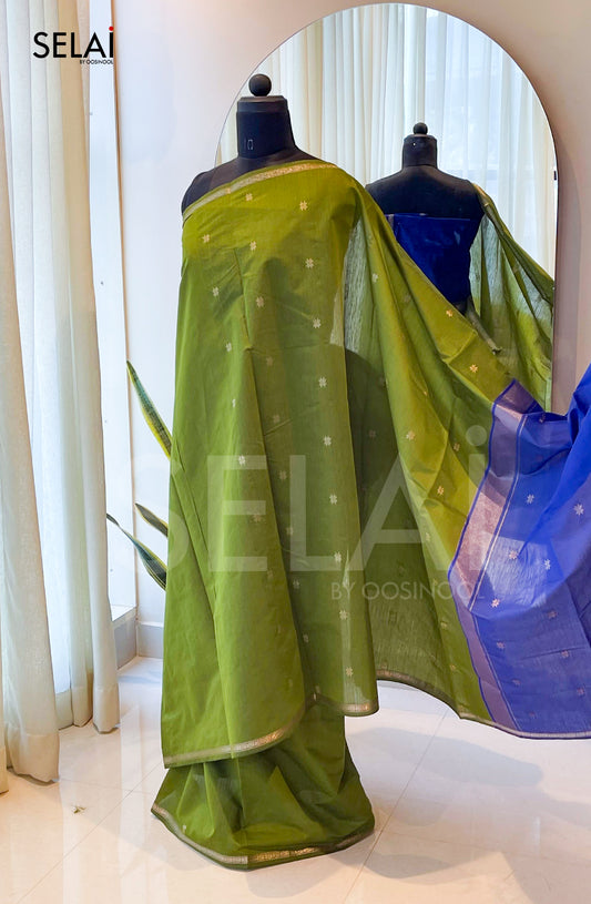 Mangalagiri Cotton Saree (Green with Blue)