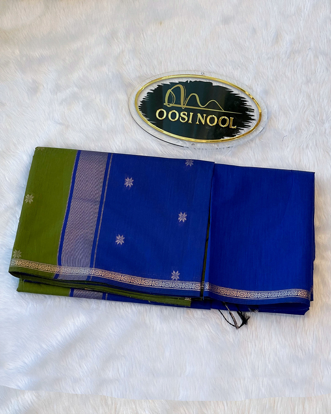 Mangalagiri Cotton Saree (Green with Blue)