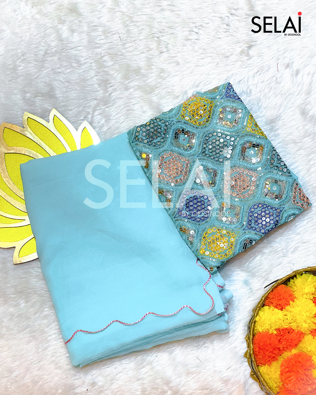 Georgette Scallop Saree (Blue)