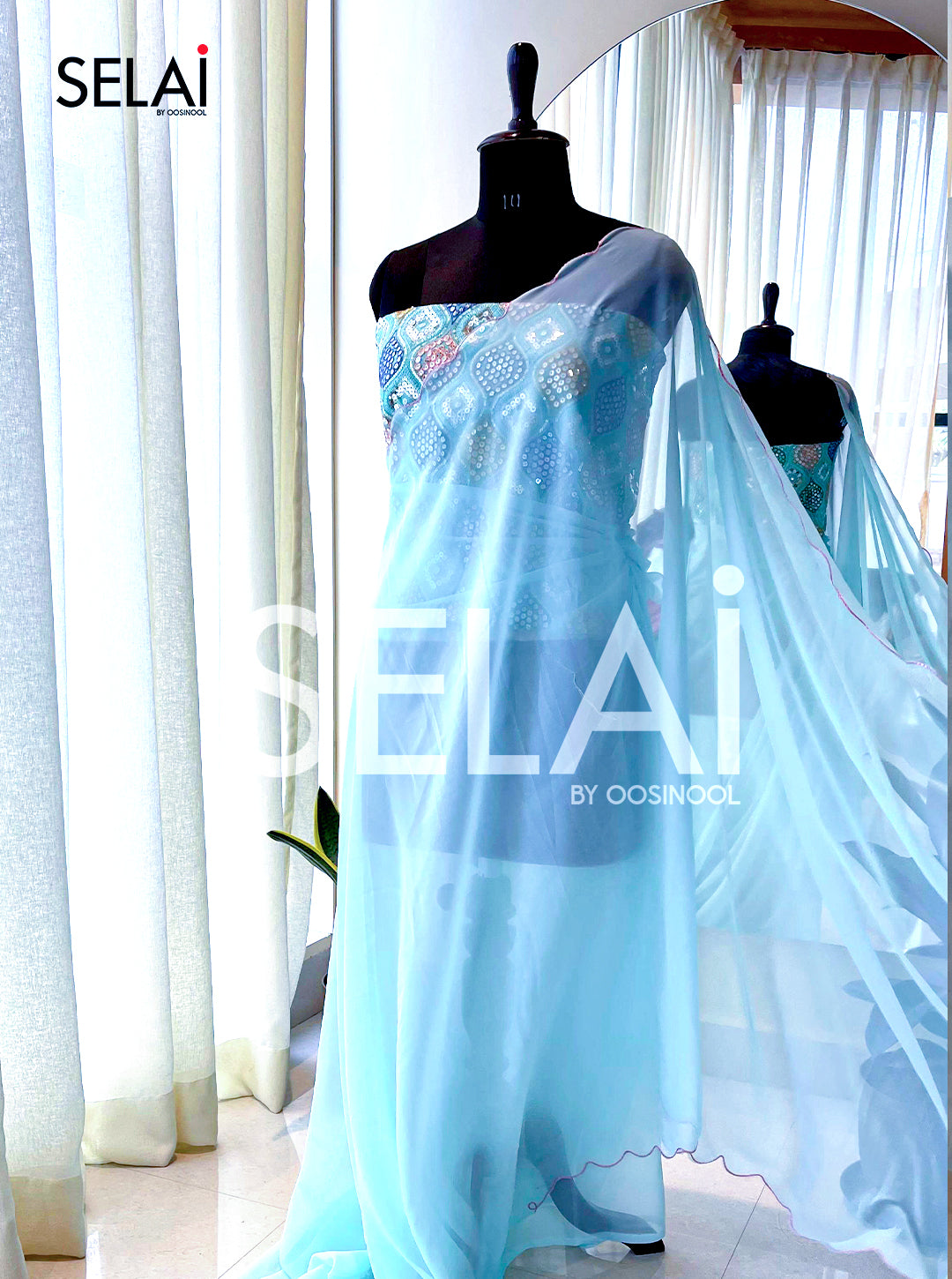 Georgette Scallop Saree (Blue)