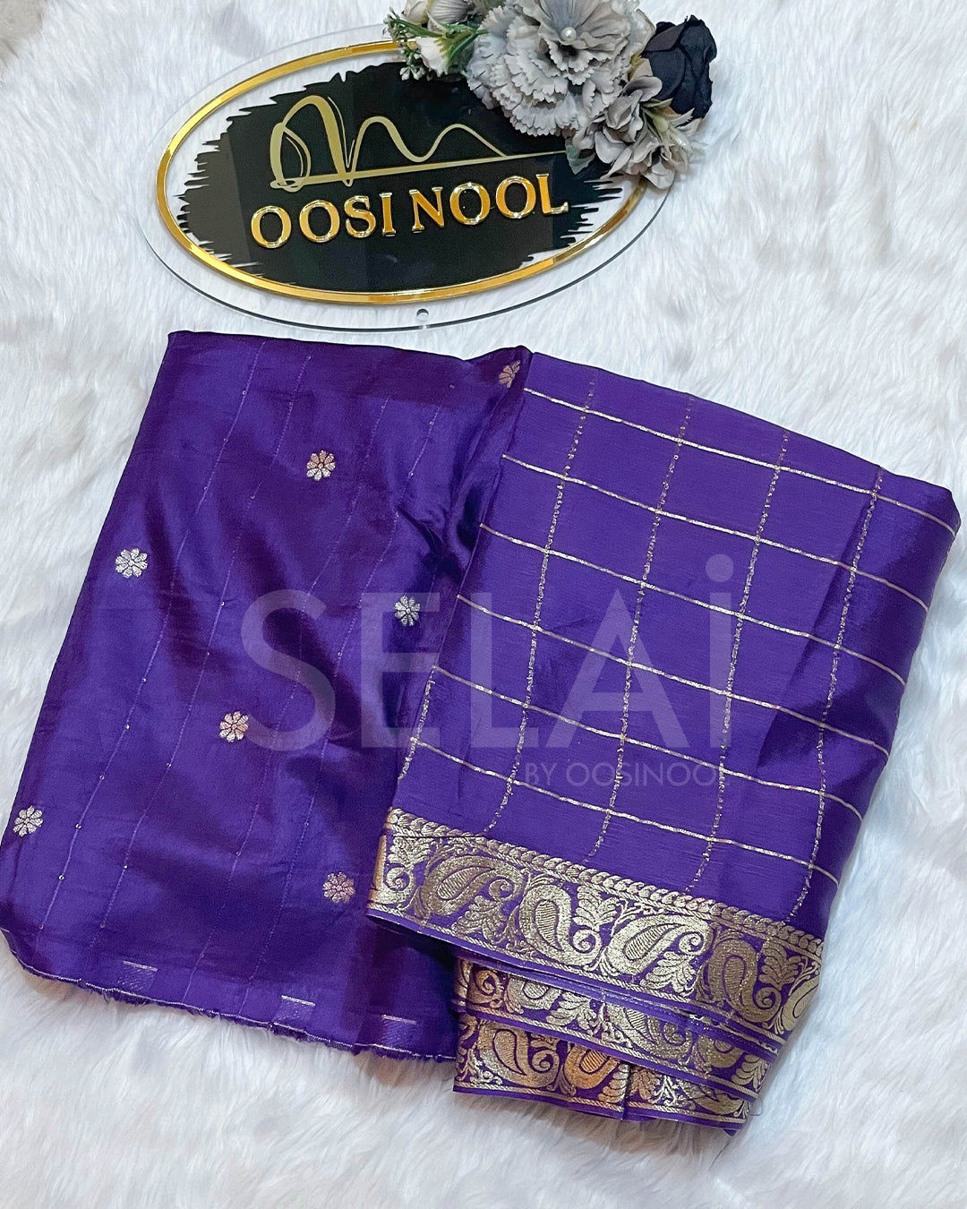 Dark Purple Viscose Chinon Saree