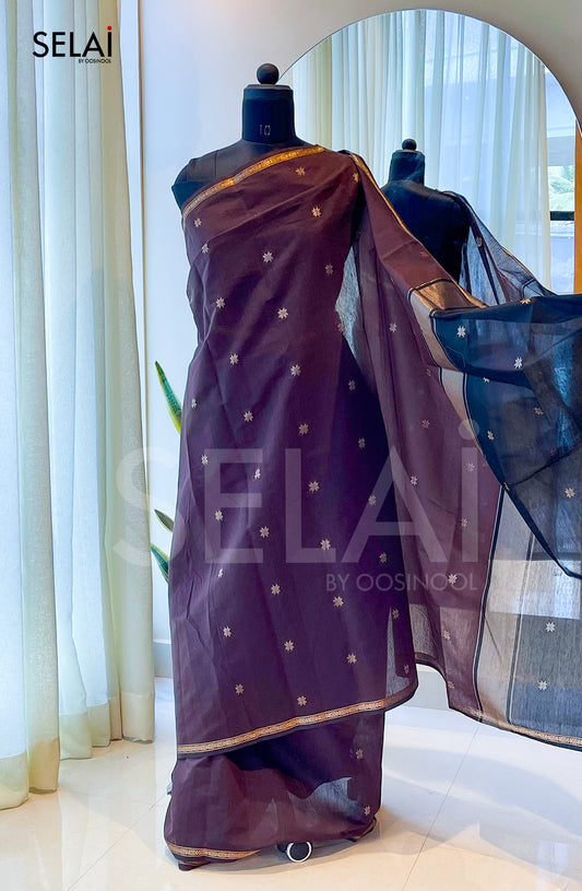 Mangalagiri Cotton Saree (Brown with Black)