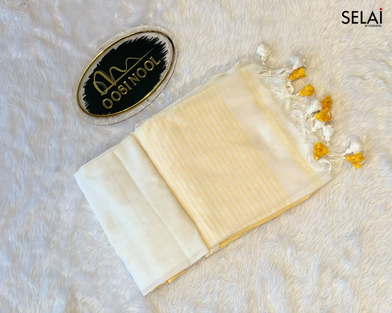 Mulmul Cotton Saree (white-yellow)