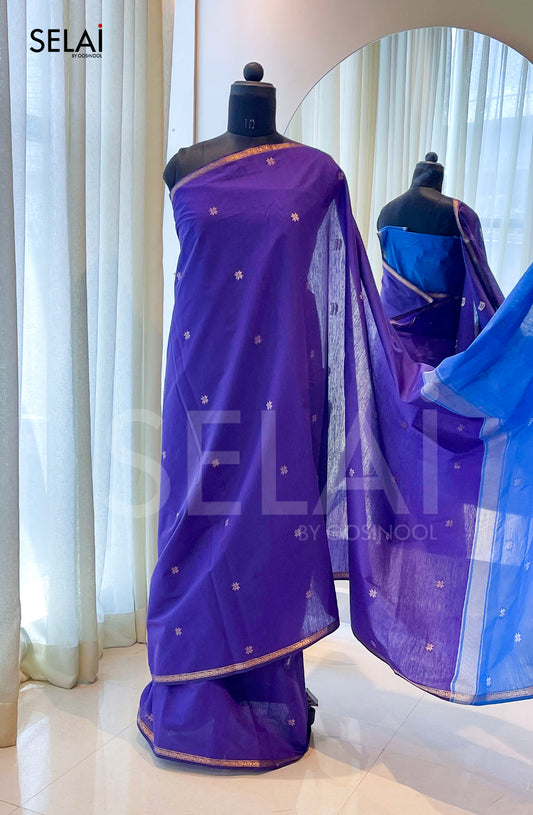 Mangalagiri Cotton Saree (Purple with Blue)