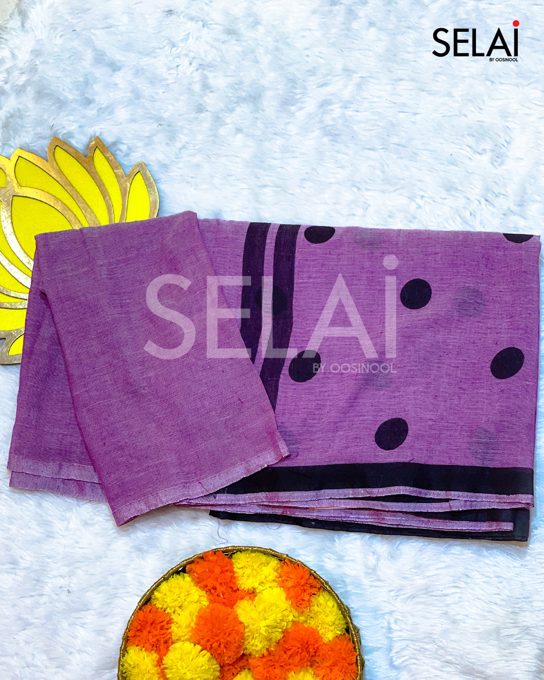 Polka Dot Mulmul Cotton Saree (Purple)