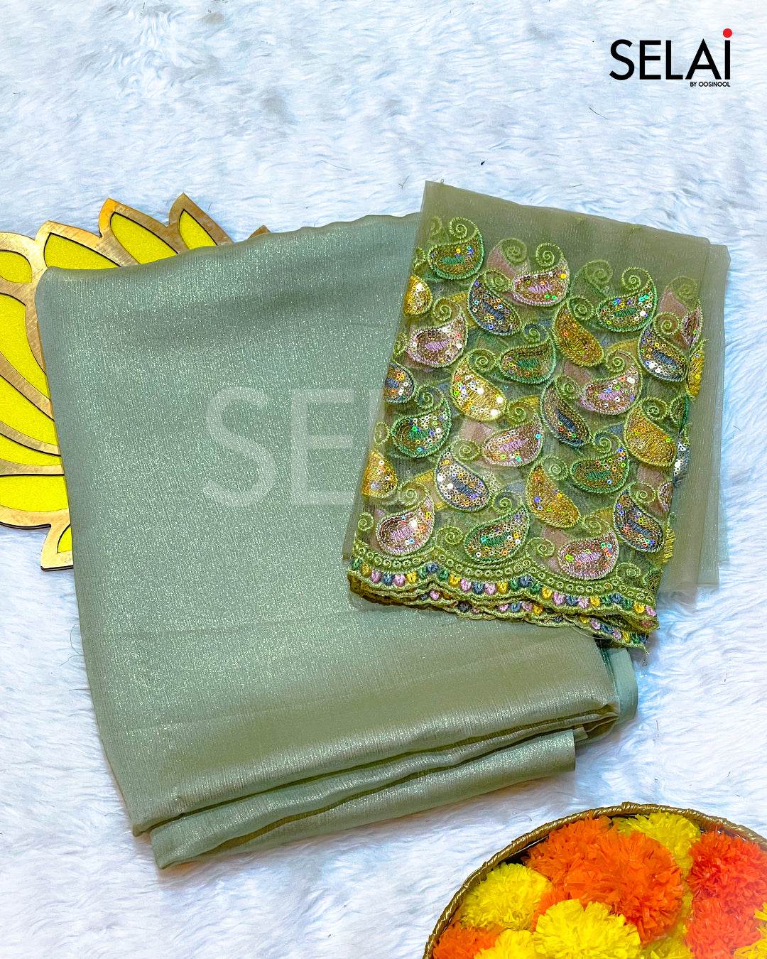 Shimmer Georgette Saree (Green)