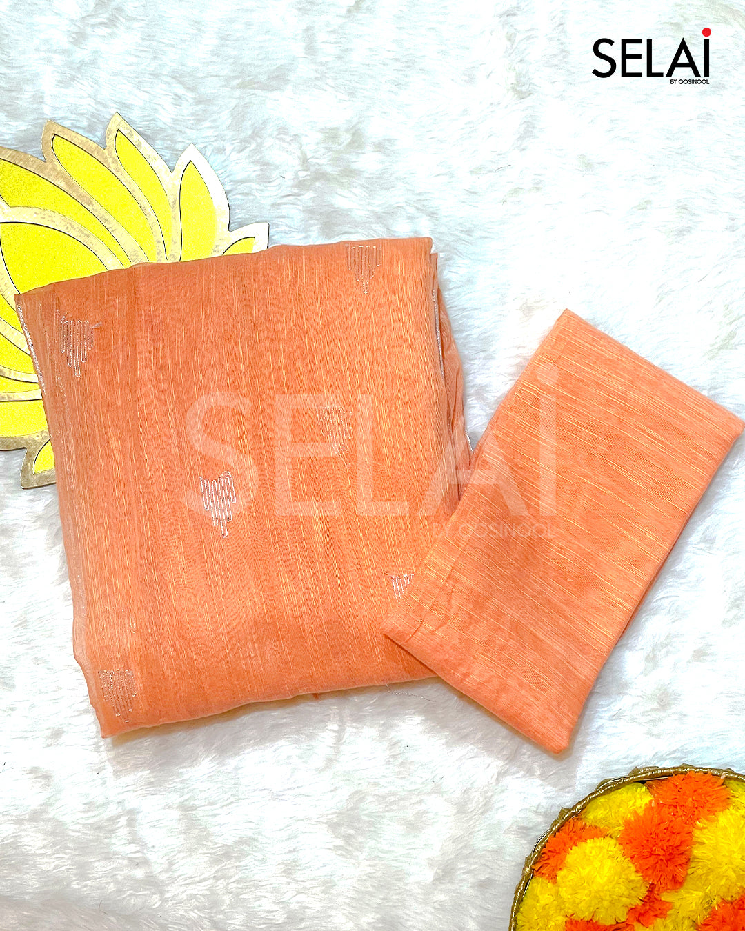 Gopuram Cotton Saree (Orange)