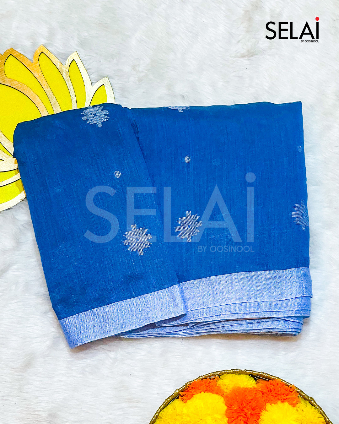 Diamond Mulmul Cotton Saree (Dark Blue)