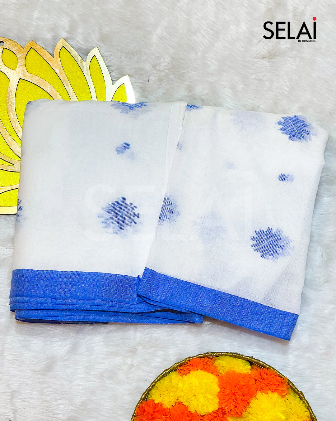 Diamond Mulmul Cotton Saree (White)