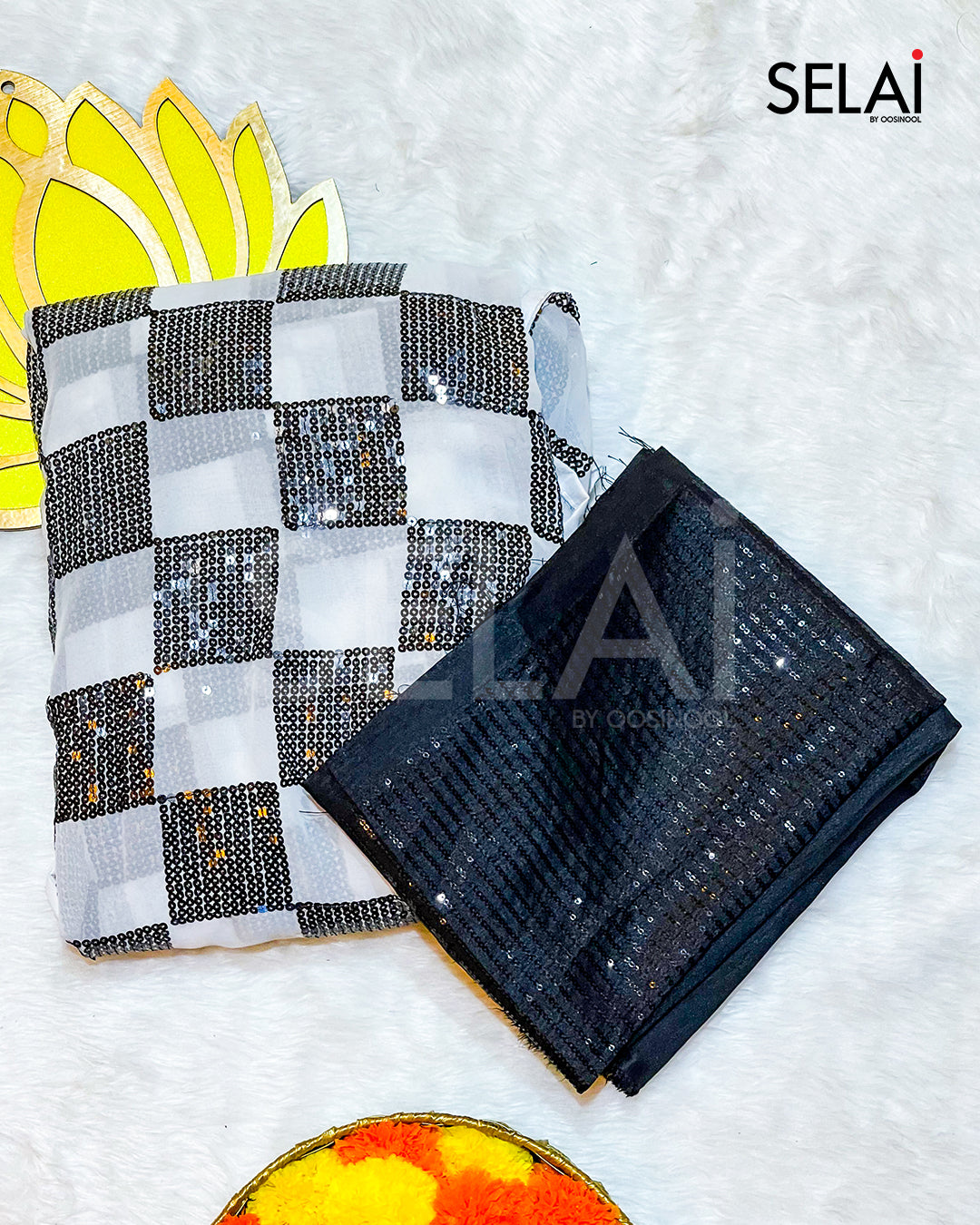 Black and white Georgette with sequins