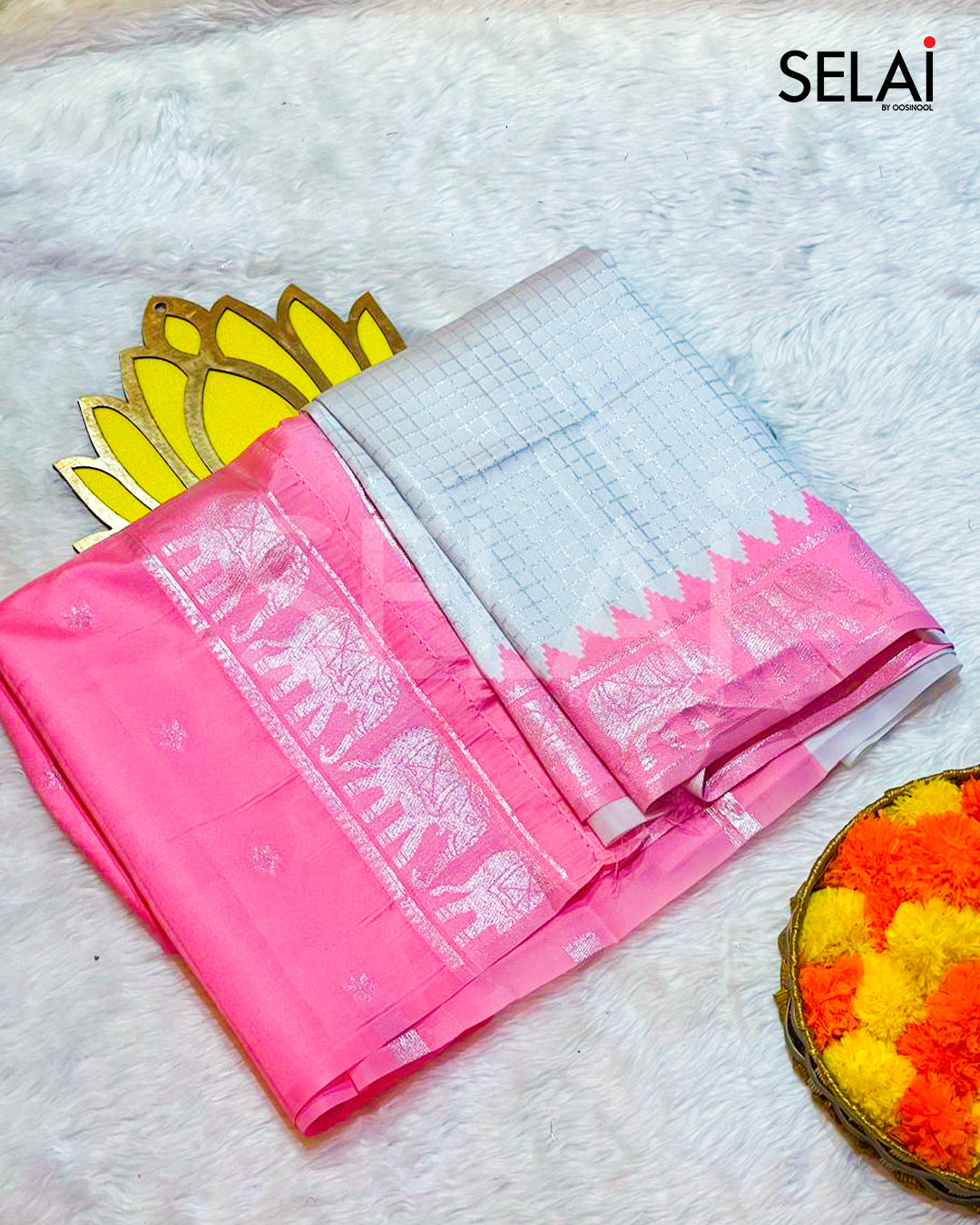 Elephant zari saree (Baby Pink)
