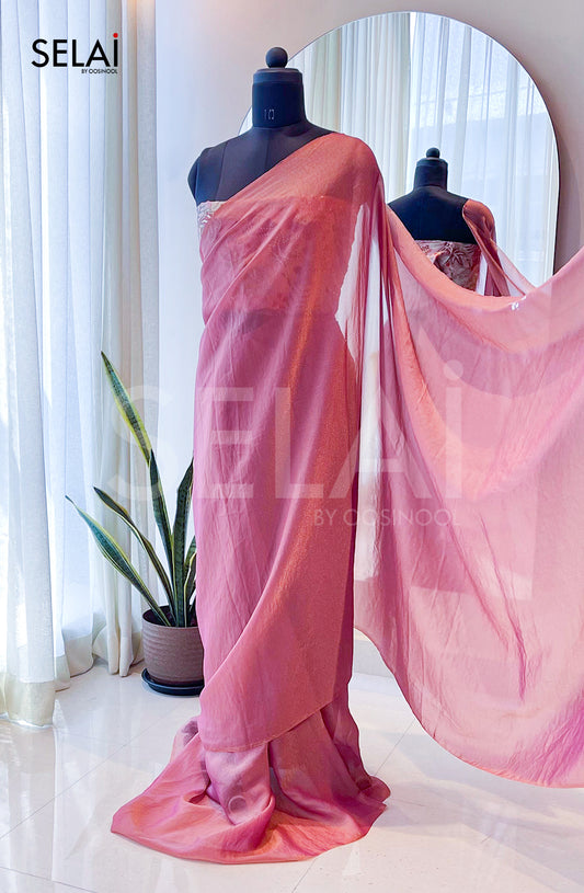 Shimmer Georgette Saree (Dark Peach with gold sheen)