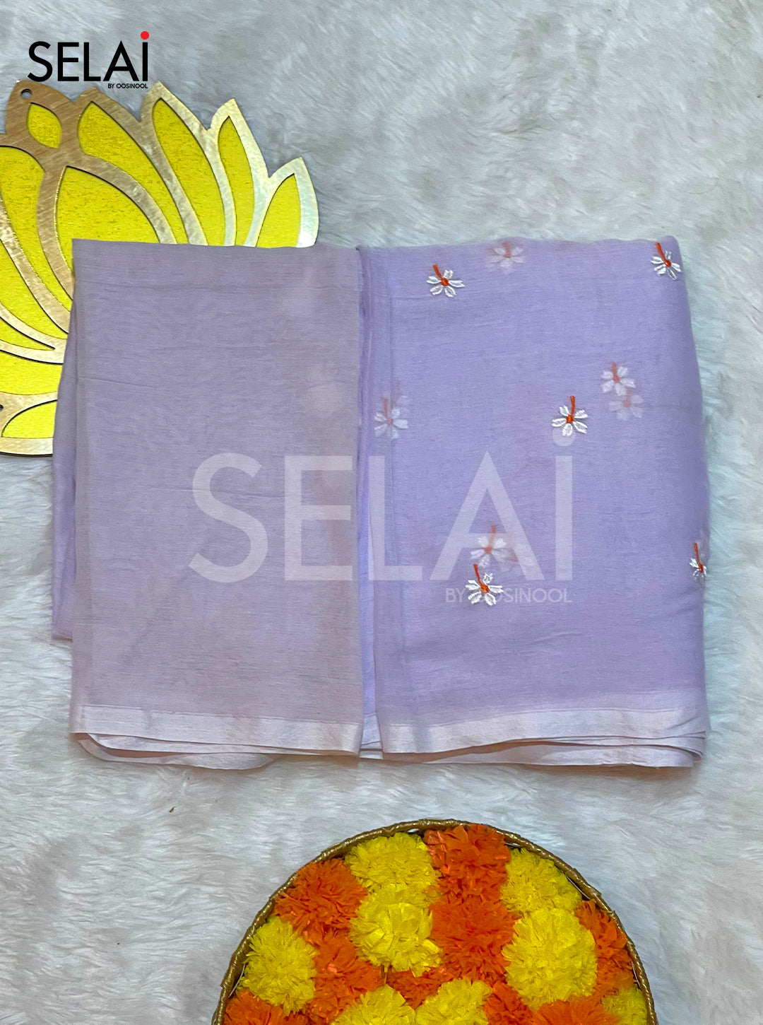 Embroidered Mulmul Cotton Saree (Periwinkle)