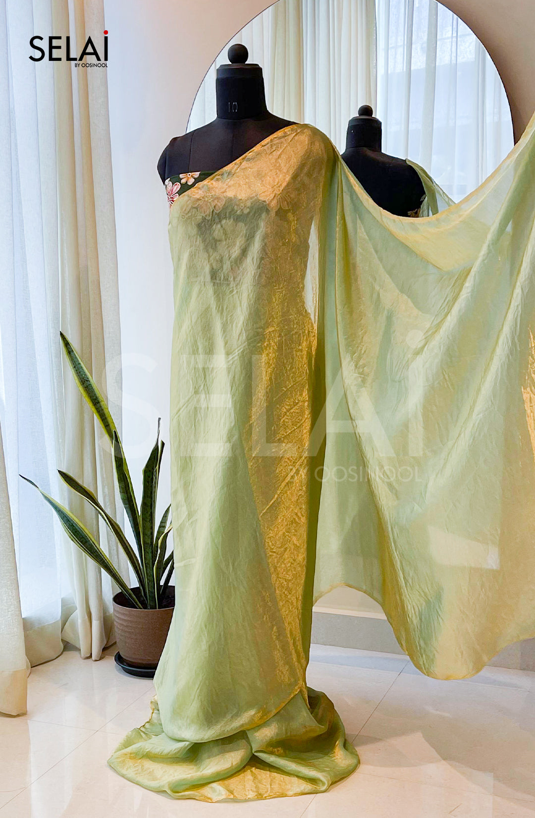 Glass Organza with Floral print blouse (Green)