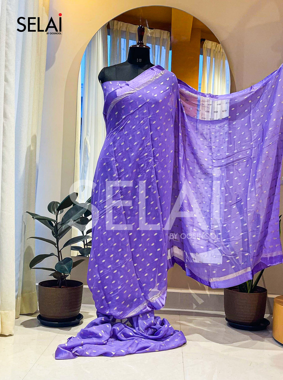 Viscose Georgette with Silk Buttas (Lavender)