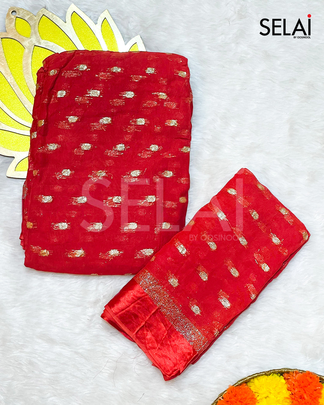 Viscose Georgette with Silk Buttas (Red)