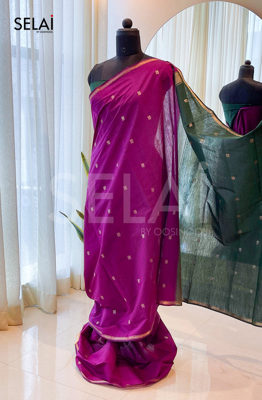 Mangalagiri Cotton Saree (Pink with green)