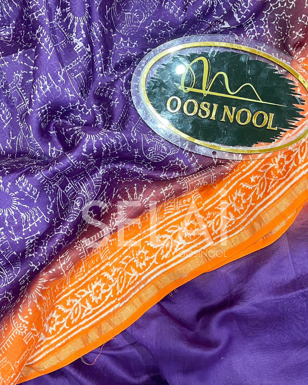 Purple Chanderi Cotton Saree with Orange Border