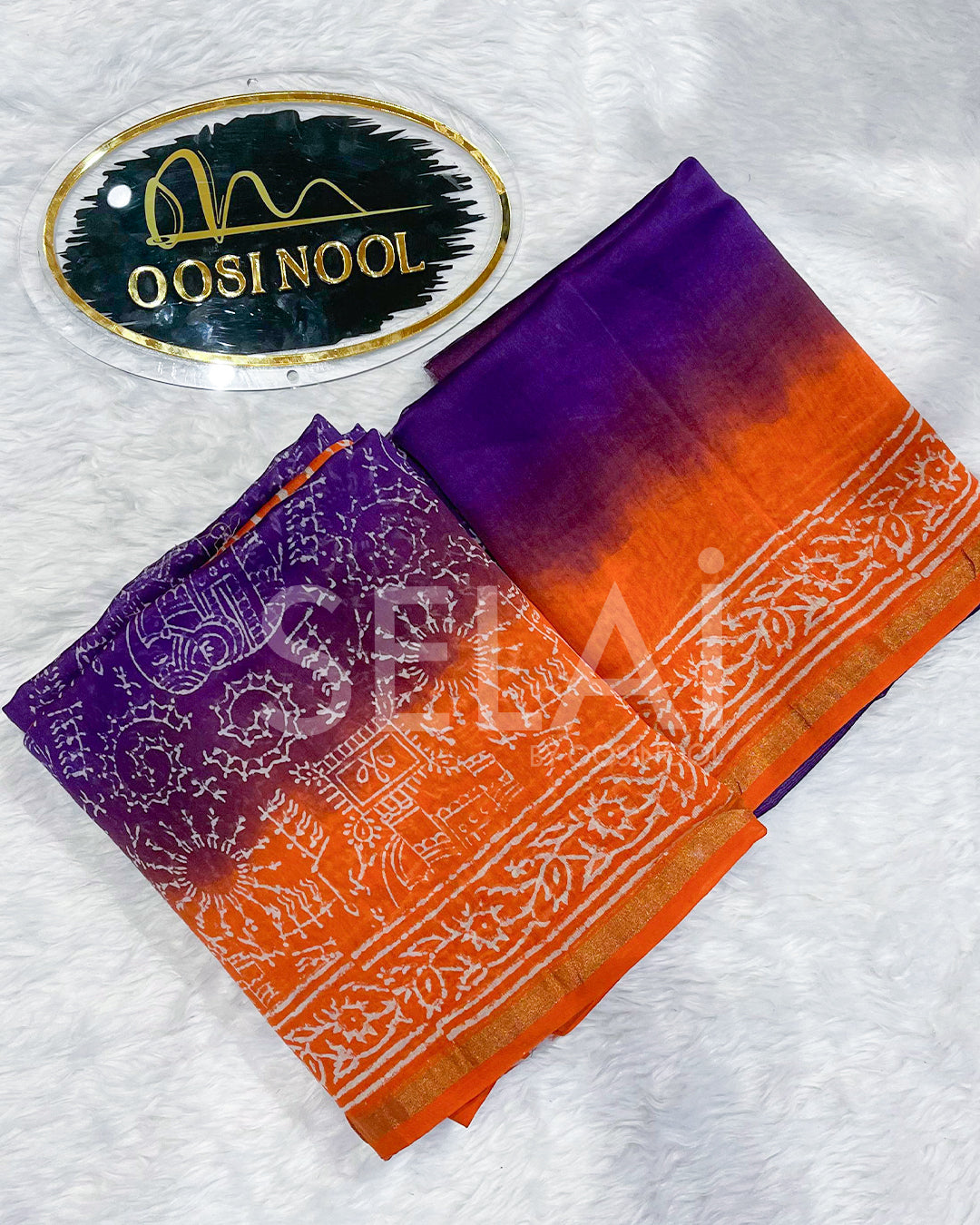 Purple Chanderi Cotton Saree with Orange Border