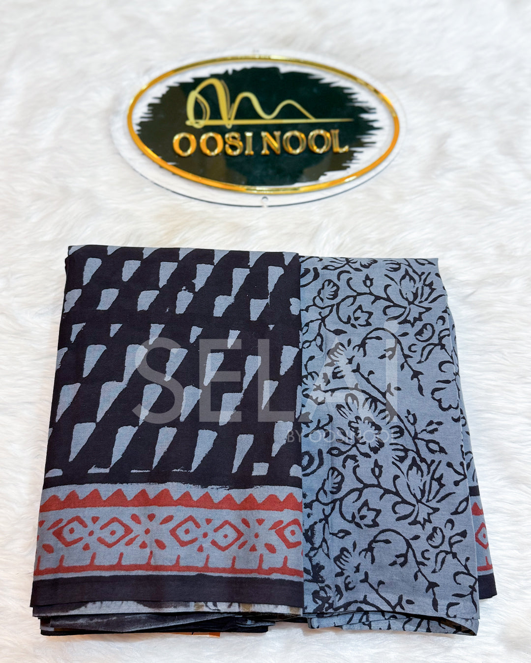 Black & Grey Printed Cotton Saree