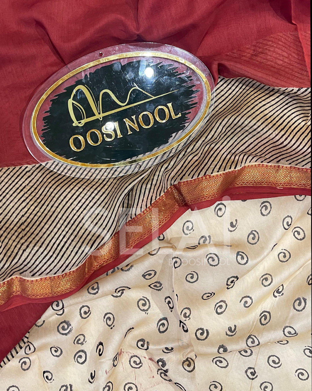 Red Chanderi Cotton Saree with Beige Border