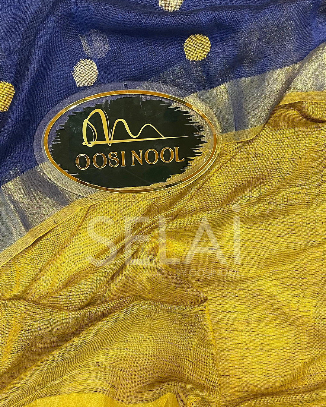 Jute Cotton Saree (Blue with Yellow)