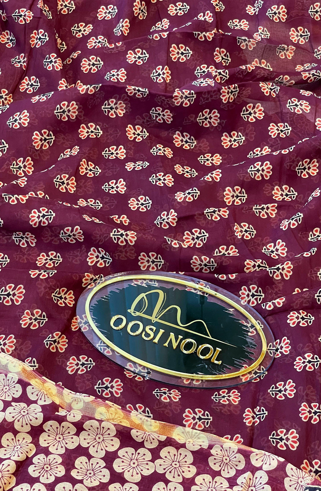 Ajrakh Print Cotton Saree (Maroon)
