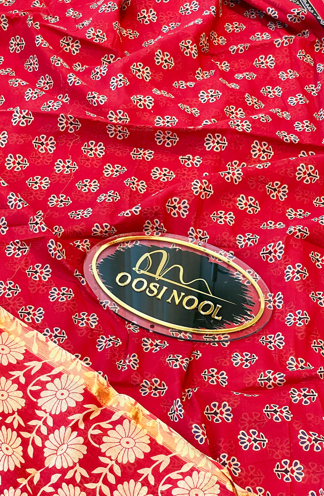 Ajrakh Print Cotton Saree (Red with Cream)