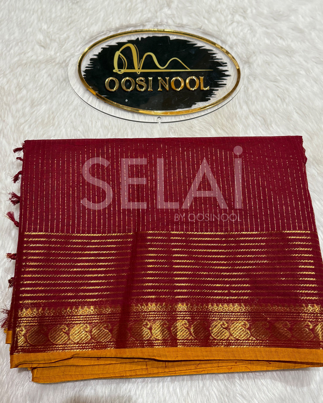 Vaira Oosi Cotton Saree (Red & Gold)